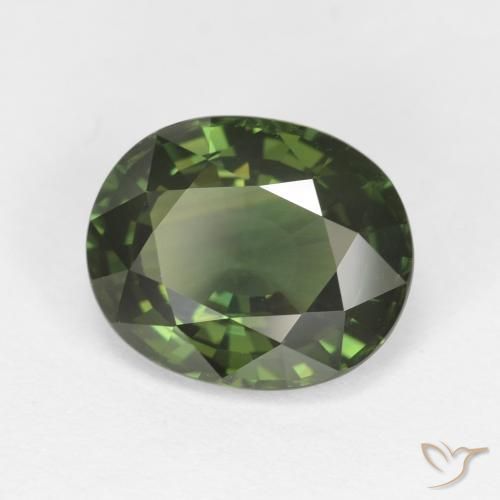 Zafiro Verde oscuro natural de 4.12 ct, Ovalada, VVS