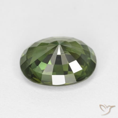 Zafiro Verde oscuro natural de 4.12 ct, Ovalada, VVS