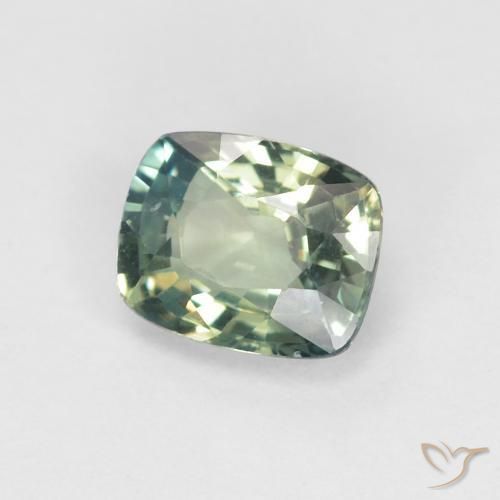 Zafiro Verde azul medio natural de 0.93 ct, Forma Cojín, VVS