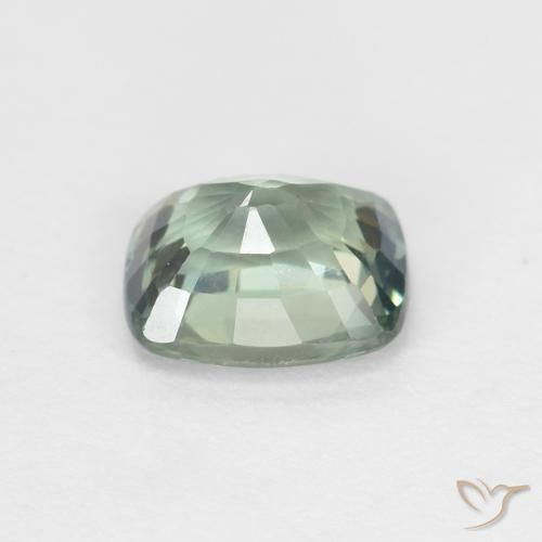 Zafiro Verde azul medio natural de 0.93 ct, Forma Cojín, VVS