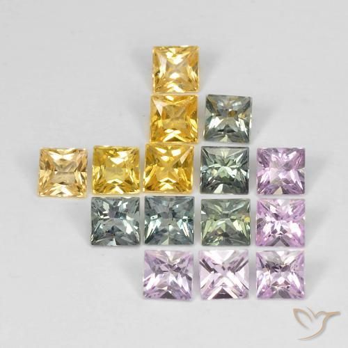 Gemas de Zafiro Multicolor natural de 3.56 ct, Cuadrado, VS