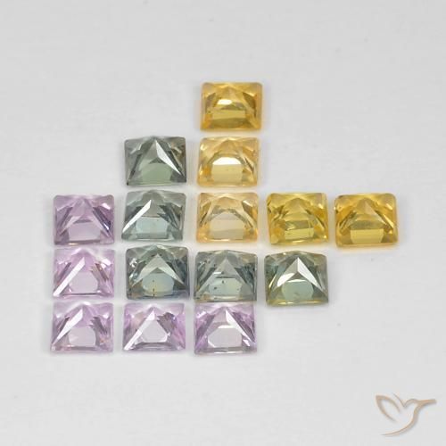 Gemas de Zafiro Multicolor natural de 3.56 ct, Cuadrado, VS