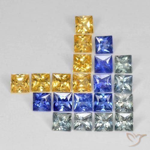 Gemas de Zafiro Multicolor natural de 3.27 ct, Cuadrado, VS