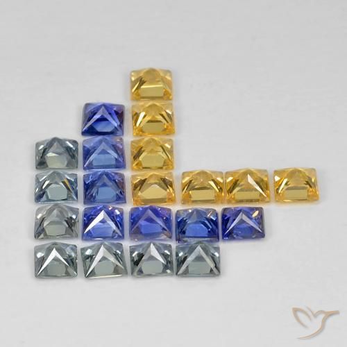Gemas de Zafiro Multicolor natural de 3.27 ct, Cuadrado, VS