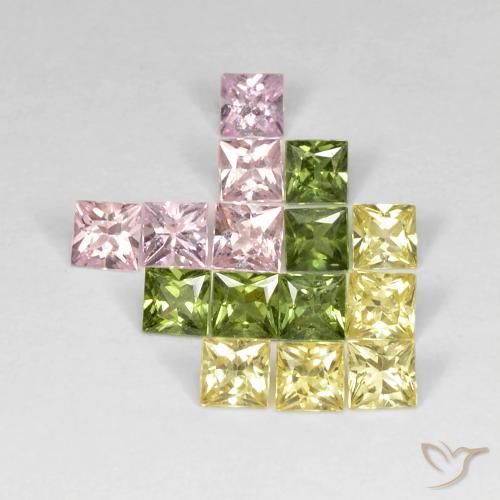Gemas de Zafiro Multicolor natural de 3.68 ct, Cuadrado, VS