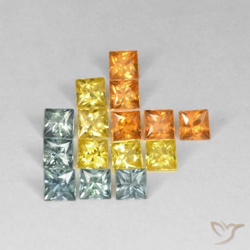Gemas de Zafiro Multicolor natural de 1.99 ct, Cuadrado, VS