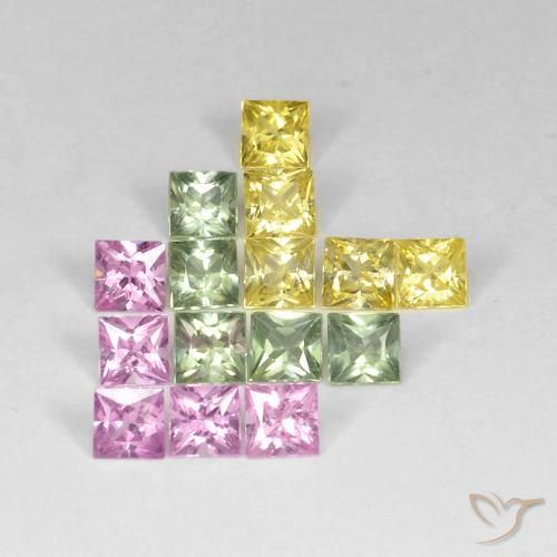 Gemas de Zafiro Multicolor natural de 2.93 ct, Cuadrado, VS