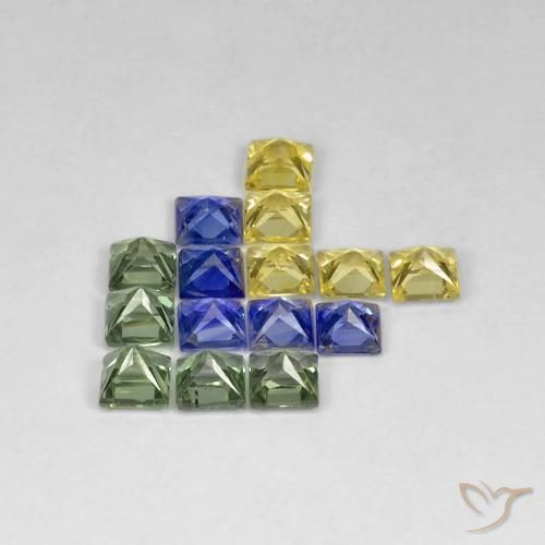 Gemas de Zafiro Multicolor natural de 2.99 ct, Cuadrado, VS