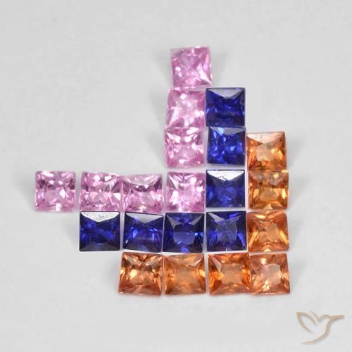 Gemas de Zafiro Multicolor natural de 1.53 ct, Cuadrado, VS