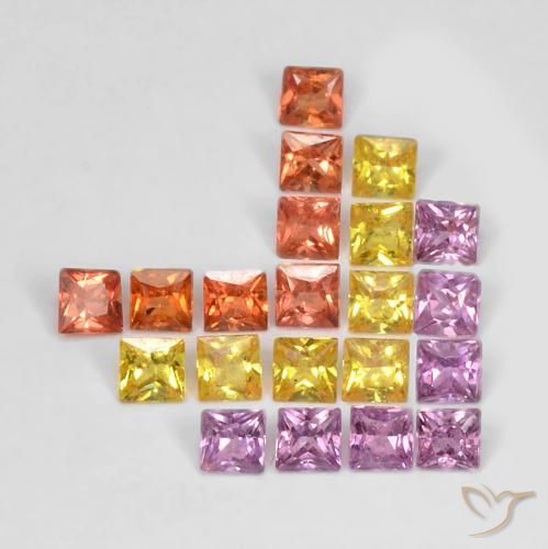 Gemas de Zafiro Multicolor natural de 1.62 ct, Cuadrado, VS