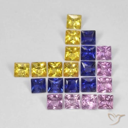 Gemas de Zafiro Multicolor natural de 1.66 ct, Cuadrado, VS