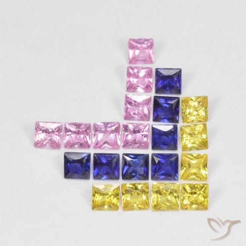 Gemas de Zafiro Multicolor natural de 1.66 ct, Cuadrado, VS