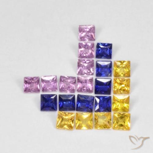 Gemas de Zafiro Multicolor natural de 1.53 ct, Cuadrado, VS