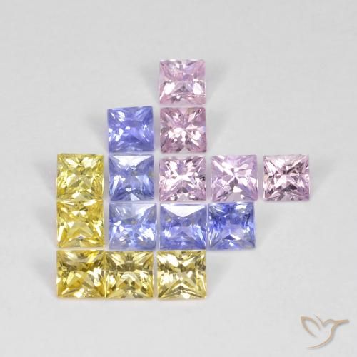 Gemas de Zafiro Multicolor natural de 2.72 ct, Cuadrado, VS
