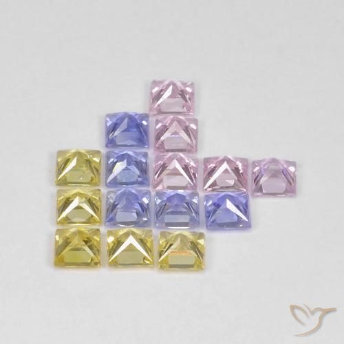 Gemas de Zafiro Multicolor natural de 2.72 ct, Cuadrado, VS