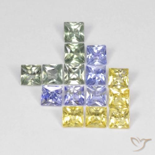 Gemas de Zafiro Multicolor natural de 2.72 ct, Cuadrado, VS