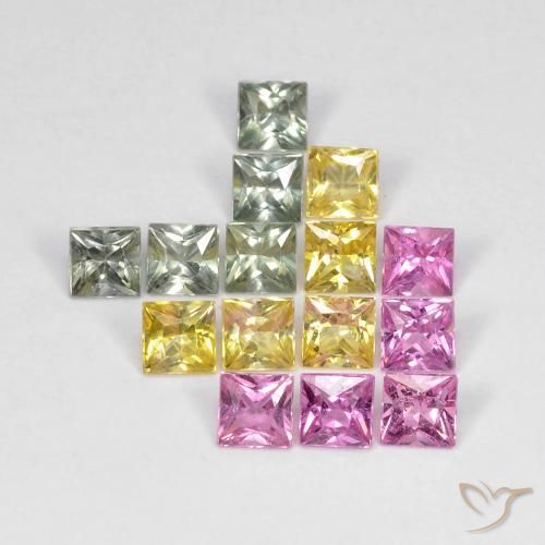 Gemas de Zafiro Multicolor natural de 3.26 ct, Cuadrado, VS