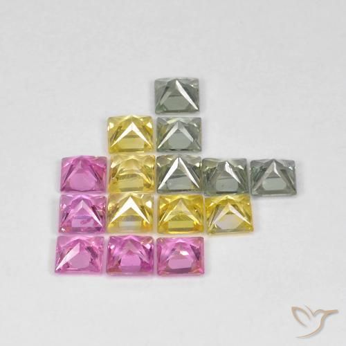 Gemas de Zafiro Multicolor natural de 3.26 ct, Cuadrado, VS