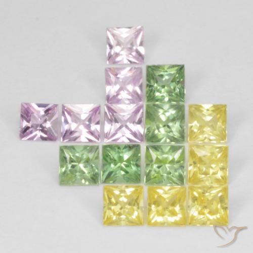 Gemas de Zafiro Multicolor natural de 2.87 ct, Cuadrado, VS