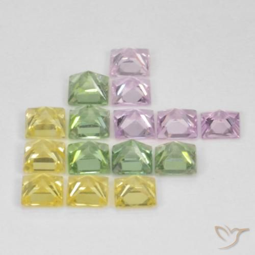 Gemas de Zafiro Multicolor natural de 2.87 ct, Cuadrado, VS
