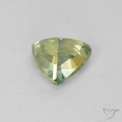 Zafiro Verde amarillento natural de 0.88 ct, Trillón, VVS