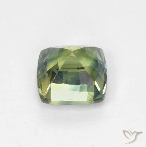 Zafiro Verde Oliva natural de 0.69 ct, Forma Cojín, VS
