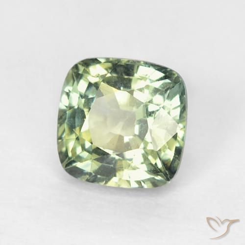 Zafiro Verde grisáceo natural de 0.86 ct, Forma Cojín, VS