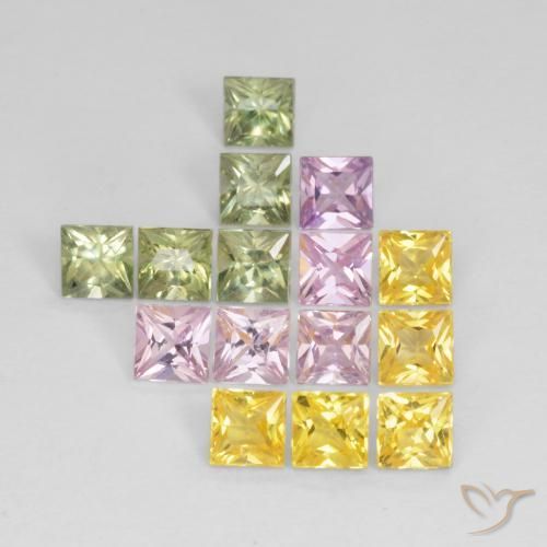 Gemas de Zafiro Multicolor natural de 3.35 ct, Cuadrado, VS