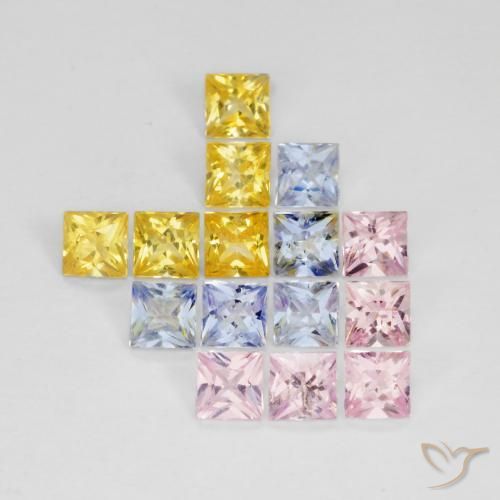 Gemas de Zafiro Multicolor natural de 2.62 ct, Cuadrado, VS