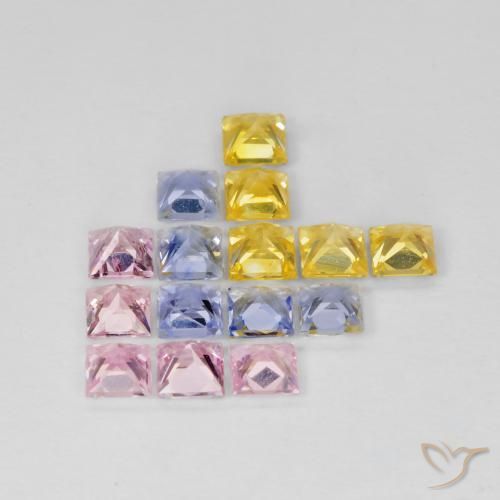 Gemas de Zafiro Multicolor natural de 2.62 ct, Cuadrado, VS