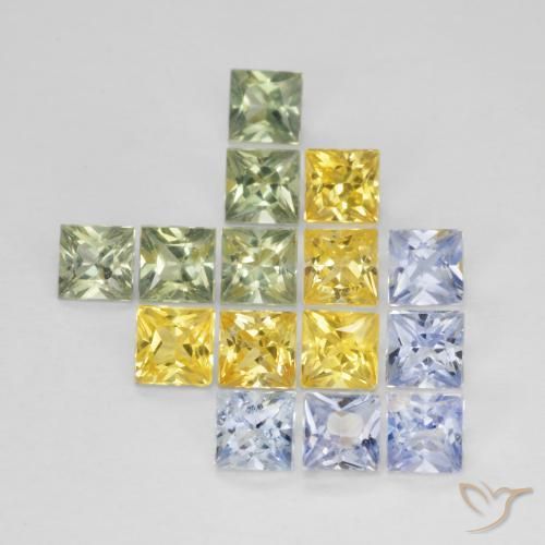 Gemas de Zafiro Multicolor natural de 3.29 ct, Cuadrado, VS