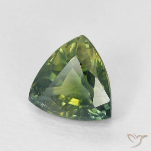 Zafiro Verde amarillento natural de 0.89 ct, Trillón, VS