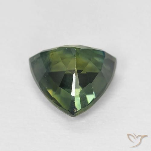 Zafiro Verde amarillento natural de 0.89 ct, Trillón, VS