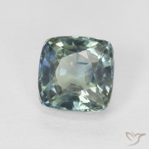 Zafiro Verde azul medio natural de 0.89 ct, Forma Cojín, VS