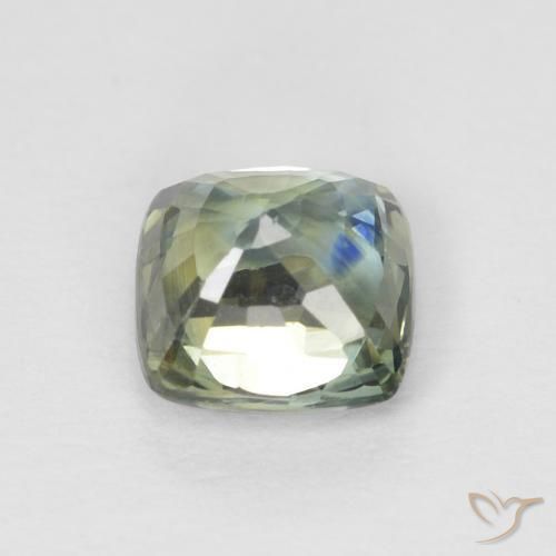 Zafiro Verde azul medio natural de 0.89 ct, Forma Cojín, VS