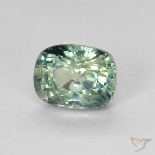 Zafiro Verde azulado claro natural de 0.86 ct, Forma Cojín, VS