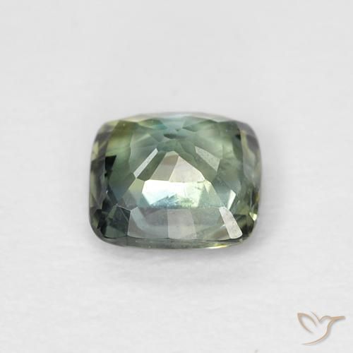 Zafiro Verde azulado natural de 0.61 ct, Forma Cojín, VVS-VS