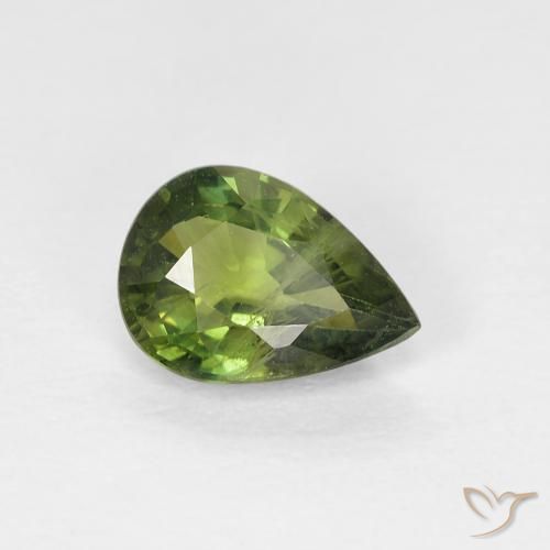 Zafiro Verde oscuro natural de 0.88 ct, En forma de pera, VS-SI