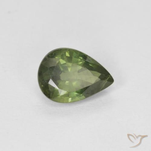 Zafiro Verde terroso natural de 0.99 ct, En forma de pera, VS-SI