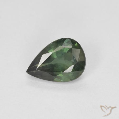 Zafiro Verde oscuro natural de 0.92 ct, En forma de pera, VS