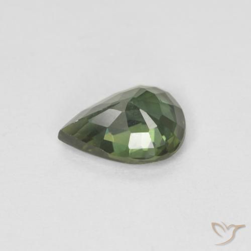 Zafiro Verde oscuro natural de 0.92 ct, En forma de pera, VS