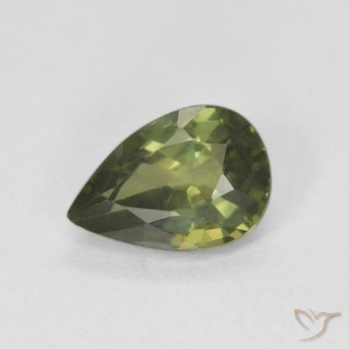 Zafiro Verde bosque cálido natural de 0.85 ct, En forma de pera, VVS-VS