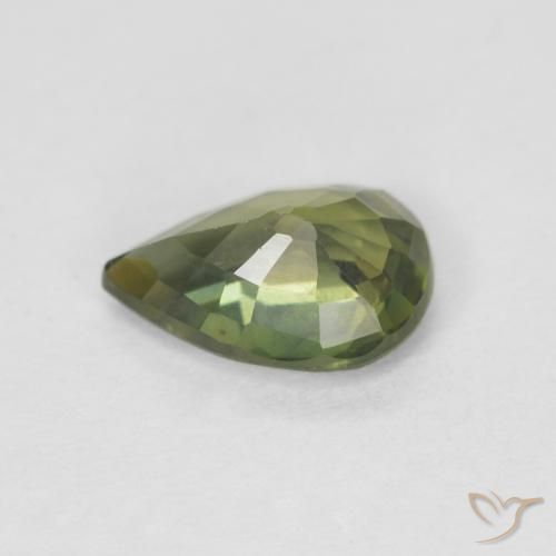 Zafiro Verde bosque cálido natural de 0.85 ct, En forma de pera, VVS-VS