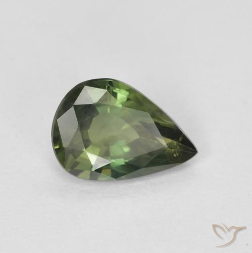 Zafiro Verde bosque cálido natural de 0.76 ct, En forma de pera, VS