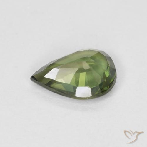 Zafiro Verde bosque cálido natural de 0.71 ct, En forma de pera, VS