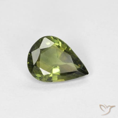 Zafiro Verde amarillento natural de 0.69 ct, En forma de pera, VS