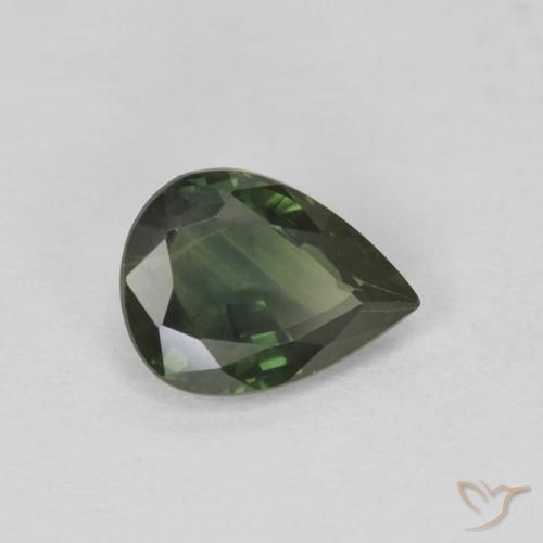 Zafiro Verde oscuro natural de 1.38 ct, En forma de pera, VS