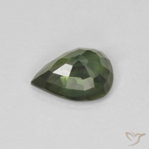 Zafiro Verde oscuro natural de 1.38 ct, En forma de pera, VS