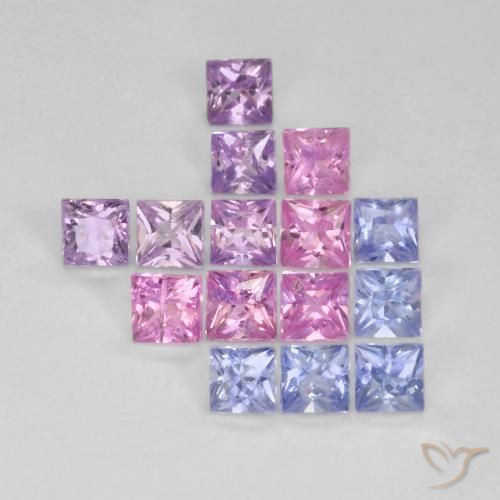 Gemas de Zafiro Multicolor natural de 1.41 ct, Cuadrado, VS