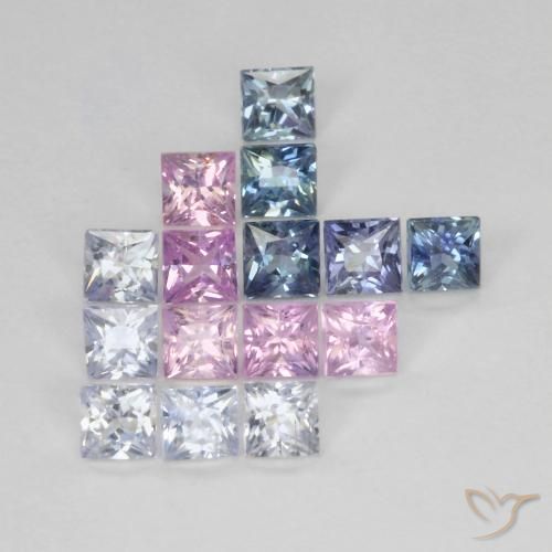 Gemas de Zafiro Multicolor natural de 1.47 ct, Cuadrado, VS